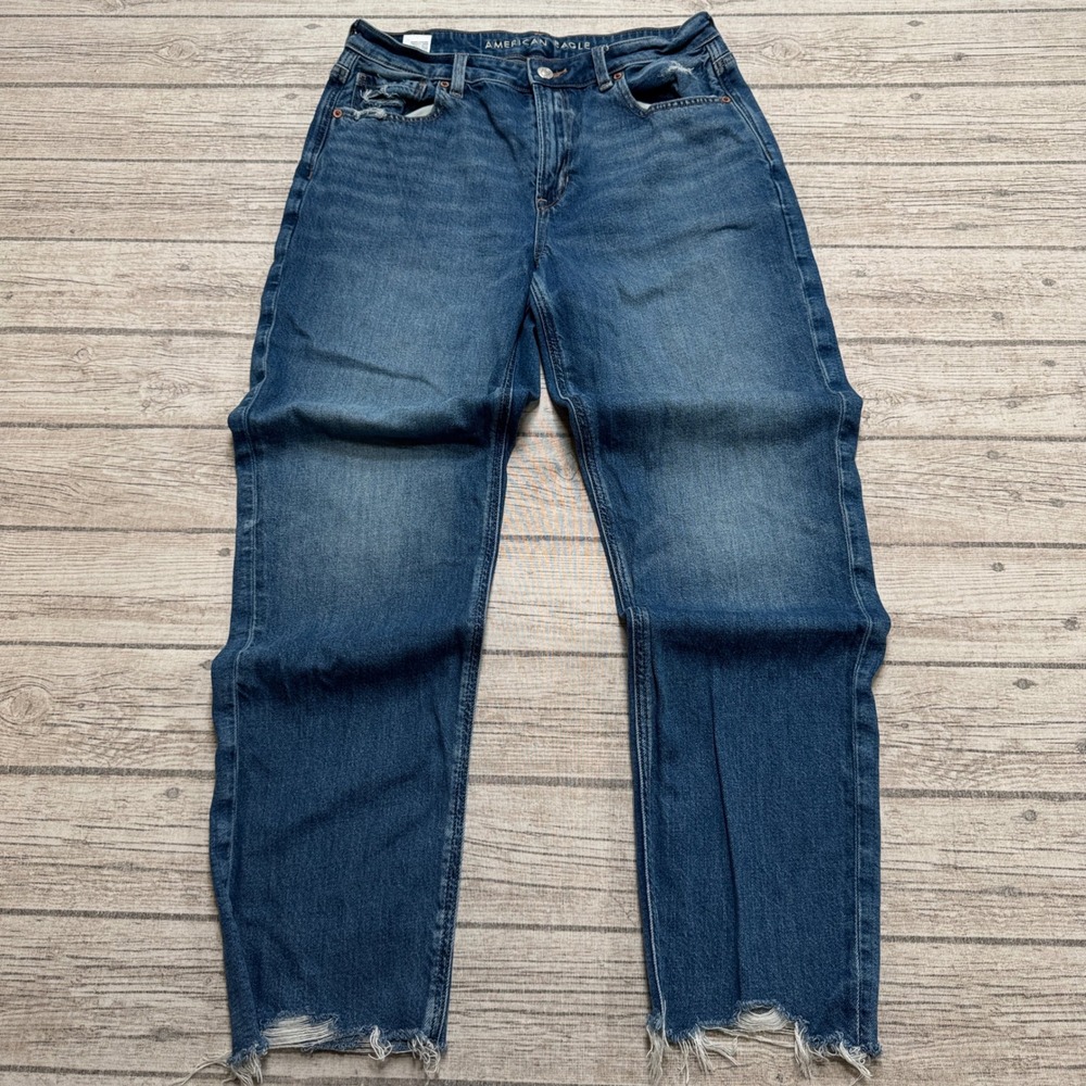 American Eagle Mom Jeans Women's 8 Blue Denim High Rise Tapered Leg Distressed
